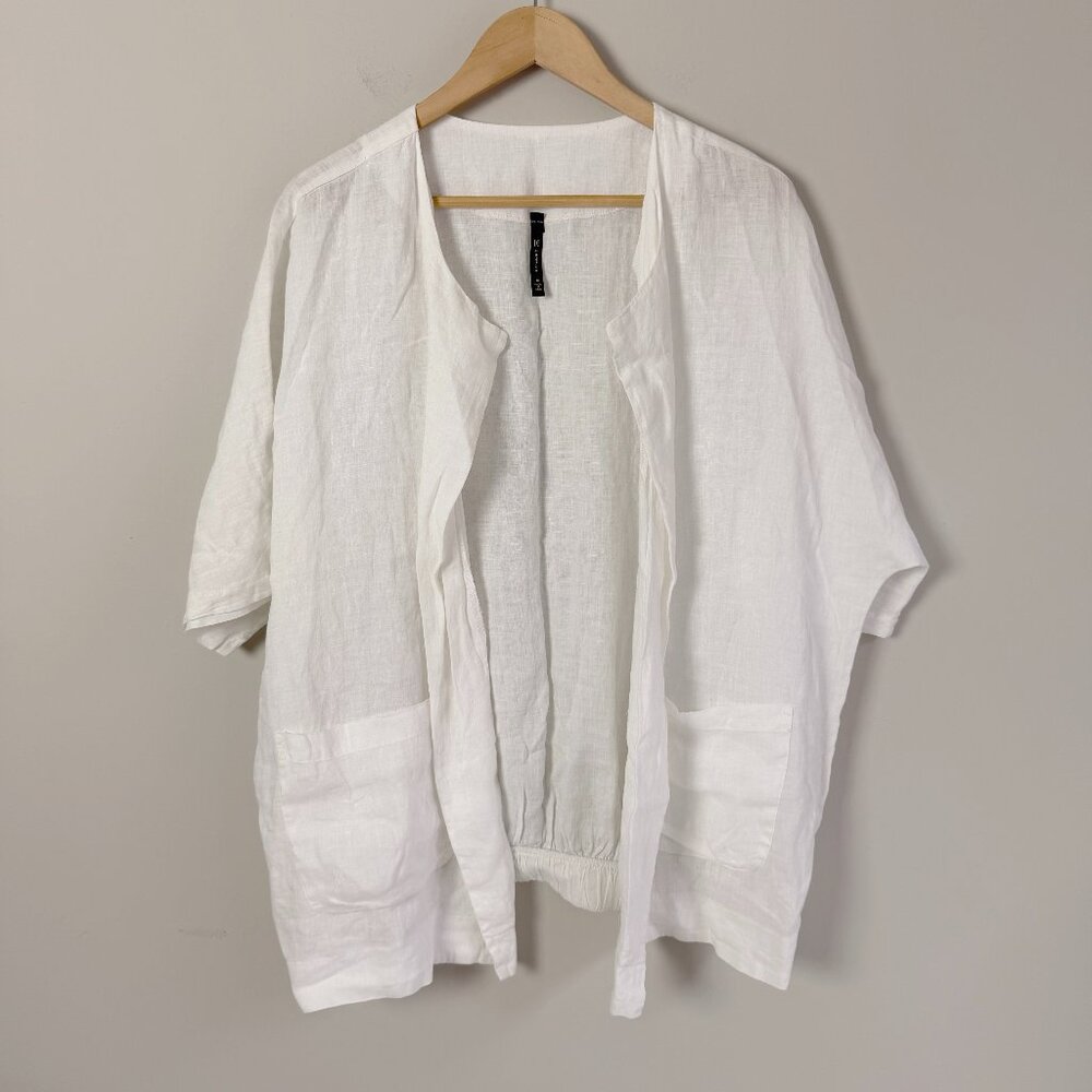 2/$30 IC by Connie K White Linen Open Face Jacket Medium